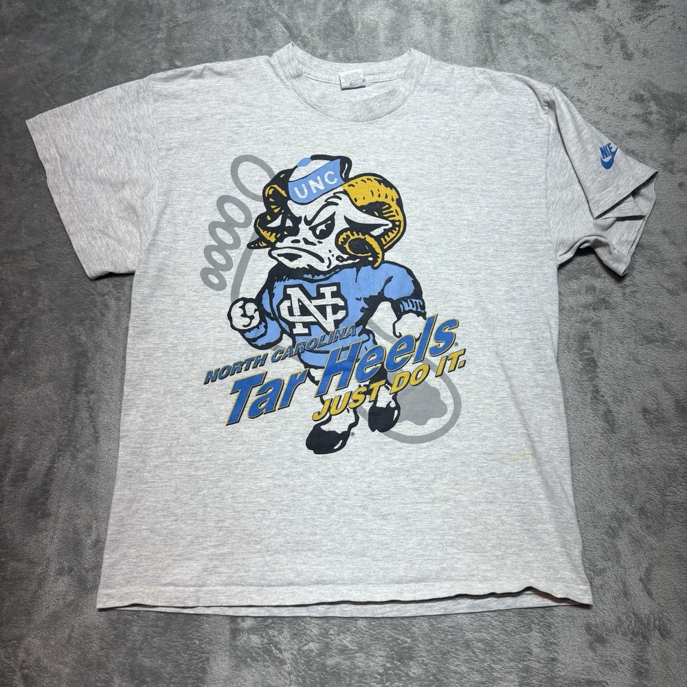 Vintage 90s Nike UNC Tar Heels T Shirt Mens XL Grey Just Do It Rameses